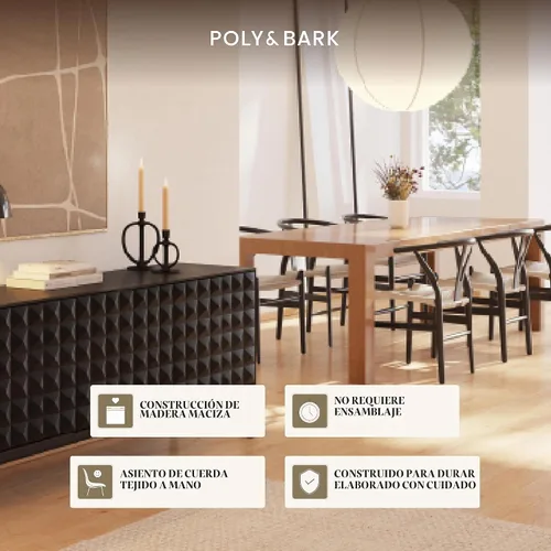 Vista 6 de Poly & BARK Weave Sillas de Comedor – Sillas de Comedor Wishbone Modernas de Mediados de Siglo con Brazos, Marco de Madera Maciza, Uso en Interiores