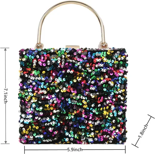 Vista 5 de IAMUHI Bolso de mano con lentejuelas pequeñas, bolso de noche con asa superior, mini bolso cruzado de hombro cuadrado
