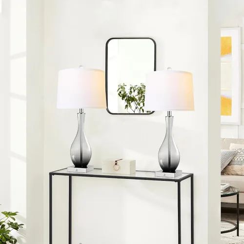 Vista 4 de Juego de 2 lámparas de mesa con control táctil, lámpara de mesa de vidrio moderna regulable de 3 vías para sala de estar con puertos de carga USB C