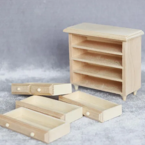 Vista 3 de AirAds Dollhouse 1:12 muebles en miniatura aparador cajón mesa madera sin terminar