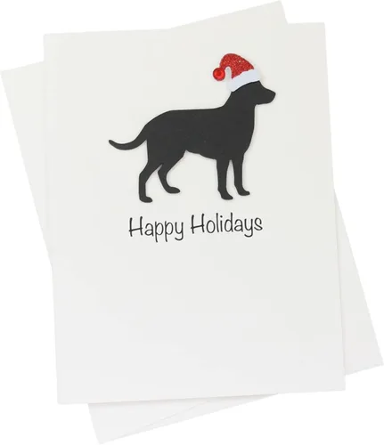 Vista 38 de Black Doodle Bernedoodle - Tarjetas de Navidad (10 unidades), hechas a mano, base blanca, perro con sombrero de Papá Noel Negro