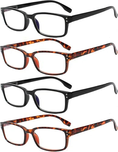 Vista 14 de Kerecsen Paquete de 4 Gafas de Lectura para Hombres y Mujeres con Bisagras de Resorte, Anteojos de Lectura Rectangulares Negros Ligeros