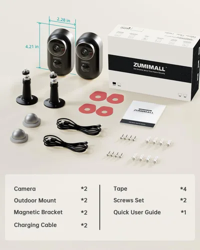 Vista 8 de Cámaras de seguridad ZUMIMALL inalámbricas para exteriores, 2 paquetes, cámaras 2K para seguridad del hogar, cámara para exteriores/interiores