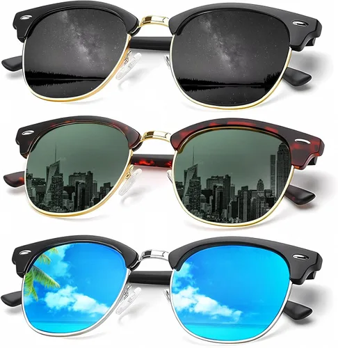 Vista 43 de KALIYADI - Gafas de sol polarizadas para hombres y mujeres unisex, marco semirretráctil, estilo retro, para conducir, con bloqueo UV