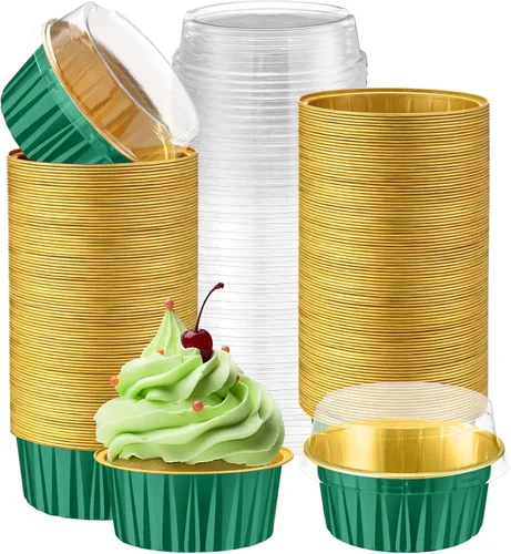 Vista 18 de Paquete de 200 forros de aluminio para cupcakes con tapas, color negro, liso 5 oz Round Baking Cup, Disposable Ramekin Container, Wedding
