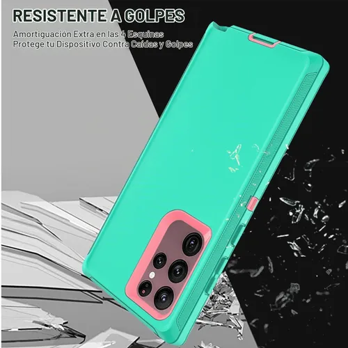 Vista 6 de Funda para Samsung Galaxy S22 Ultra con protector de pantalla de TPU flexible autorreparable [2 unidades], funda 3 en 1 a prueba de golpes Azul