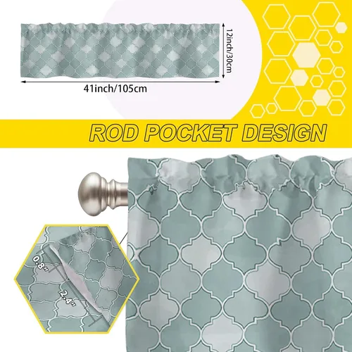 Vista 2 de Cortinas de cenefa para ventanas, patrón marroquí en acuarela, cenefa semitransparente, con formas geométricas abstractas, bolsillo para cortinero
