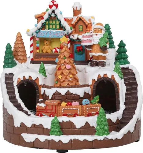 Vista 8 de WONDER GARDEN Casas de Pueblo de Navidad, Casa de Jengibre Iluminada Musicalmente con Edificios Navideños Coleccionables y Tren en Movimiento