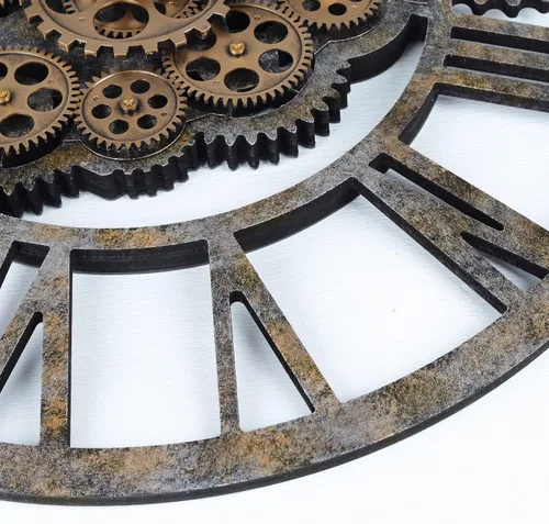 Vista 8 de Lafocuse - Reloj de engranaje steampunk de 23 pulgadas con engranajes móviles de madera de bronce Industrial Rustic Large Wall Clock for Living