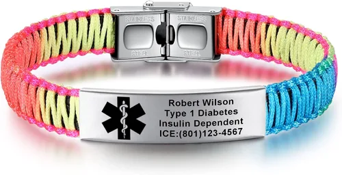 Vista 26 de Pulseras de alerta médica para mujeres Pulseras de identificación médica personalizables para hombres, niñas y niños Pulseras médicas trenzadas