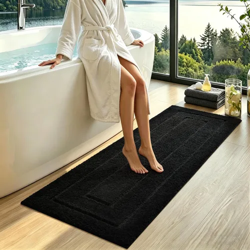 Vista 46 de HOMORE Alfombra de baño negra de 24 x 17 pulgadas, suave y absorbente, alfombra de baño pequeña, alfombra de baño lavable antideslizante para bañera
