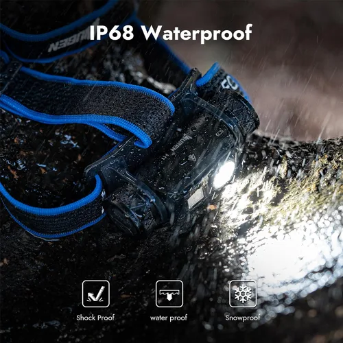 Vista 6 de WUBEN H1 Linterna frontal recargable por USB de 1200 lúmenes, faro LED 10 modos IP68 impermeable para senderismo, escalada, pesca, campamento
