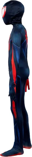 Vista 5 de Marvel Miles Morales - Traje Zentai oficial para jóvenes, overol de elastano con diseño impreso y máscara de elastano desmontable con ojos