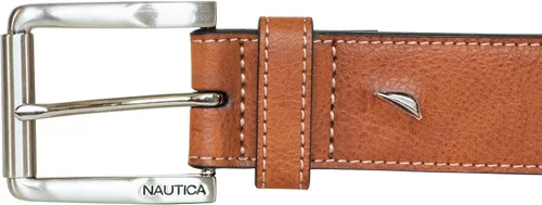 Vista 4 de Nautica Men's Signature Leather and Canvas Belt Ribbon Detail Flag Design Classic Casual Metal Buckle