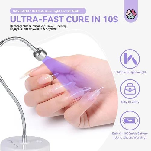 Vista 4 de SAVILAND Lámpara UV de cuello de ganso para uñas de gel: interruptor táctil de 12W, lámpara de uñas UV secado rápido 5S, lámpara LED de curado