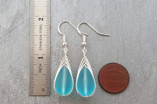 Vista 58 de Yinahawaii Handmade Sea Glass Earrings, Hawaiian Jewelry, Wire Braided Earrings Teardrop Earrings, Beach Jewelry Sea Glass Jewelry For Women Cobalt