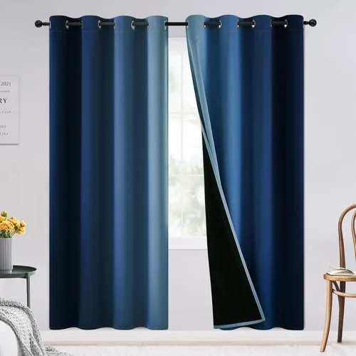 Vista 196 de SimpleHome Cortinas degradadas degradadas para oscurecer la habitación de 36 pulgadas de largo para dormitorio, con ojales y bloqueo de luz Negro
