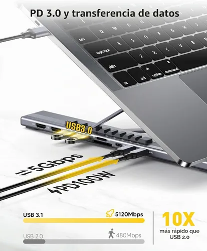Vista 5 de Estación de acoplamiento con soporte para laptop USB C, monitor dual 4K@60Hz, concentrador USB C 9 en 1 con 2 HDMI, 2 USB 3.0, PD 100W, estación