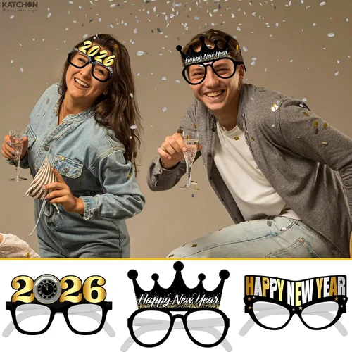 Vista 4 de KatchOn, Gafas de Año Nuevo 2026 – Paquete de 12 Lentes de feliz año nuevo 2026 para suministros de fiesta de Año Nuevo 2026 Gafas de fiesta NYE