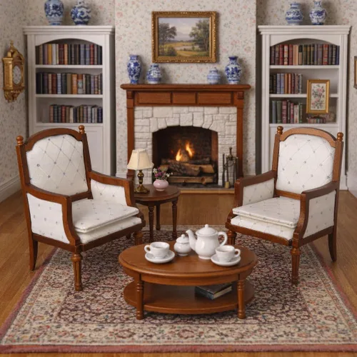 Vista 2 de Sillones de madera para casa de muñecas, juego de 2, sillas de comedor para casas de muñecas, muebles en miniatura, muñecas de 3 a 6 pulgadas