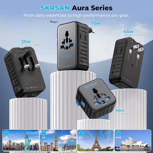 Vista 9 de Aura 25W GaN Adaptador de viaje universal ultrafino