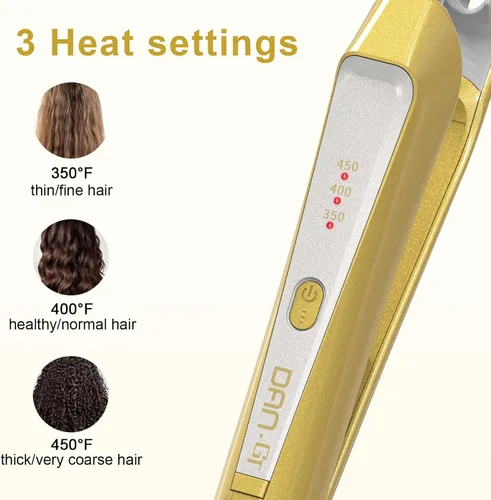 Vista 3 de Peine caliente de titanio en forma de V para pelucas y cabello negro natural, peine de presión de doble voltaje de 100-240 V con 3 ajustes de calor