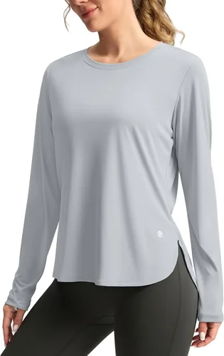 Vista 15 de Camisetas de sol para mujer, con protección ultravioleta FPU 50+, manga larga, ligera, de secado rápido, para entrenamiento, senderismo, para mujer