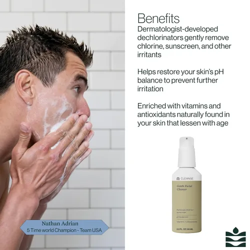 Vista 3 de Dermasport - Limpiador facial suave para atletas, lavado facial hidratante con aloe y ácido hialurónico, elimina el sudor del cloro y el protector