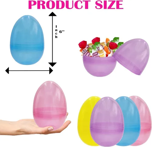 Vista 3 de The Dreidel Company Huevos de Pascua rellenables de 6 pulgadas, paquete de 6 unidades, translúcidos, coloridos de plástico gigante, se mantiene