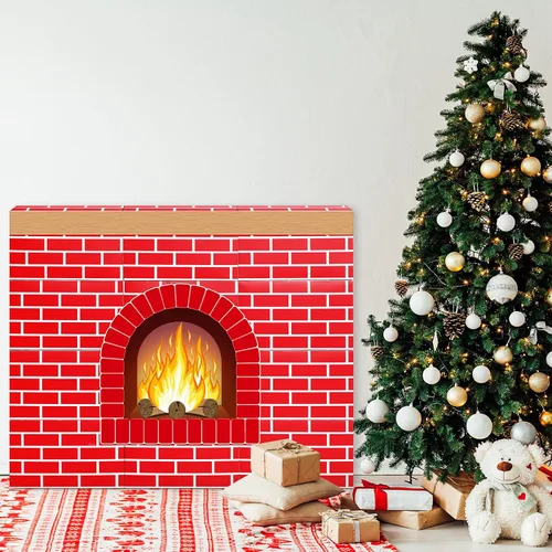 Vista 5 de Fullhawl - 26 chimeneas de cartón de Navidad 3D, ladrillo rojo