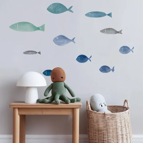 Vista 11 de Calcomanías de pared Under The Sea para despegar y pegar, calcomanías de pared de vinilo con peces oceánicos para dormitorio de niños, sala de Pez
