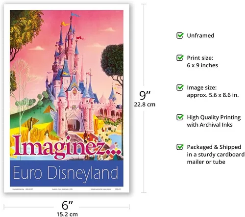 Vista 2 de Euro Disneyland - Paris France - Imaginez (Imagine) - Póster de viaje vintage c.1990s - Impresión artística maestra (sin marco) de 6 x 9 pulgadas