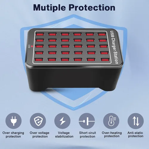 Vista 4 de Cinlinso Estación de carga USB de 30 puertos de 150 W (30 A), concentrador USB multipuerto con detección inteligente para teléfonos inteligentes