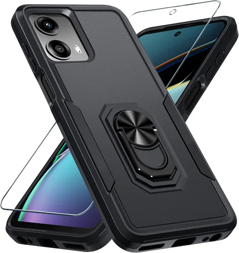 Vista 12 de Funda diseñada para Motorola Moto G 5G 2024 con soporte de anillo de metal integrado Protector de pantalla de vidrio templado, funda resistente