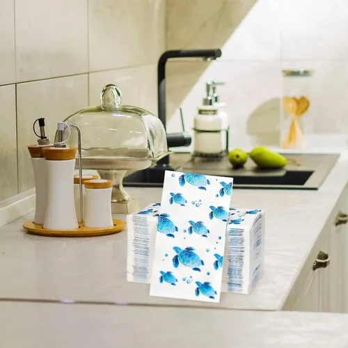Vista 7 de Yisong 100 toallas de mano desechables de tortuga, servilletas de papel para baño, invitados, toallas suaves decorativas, suministros de fiesta