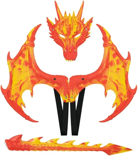 Vista 5 de Himine Alas de dragón Props Cosplay Wing con máscara de cola Negro