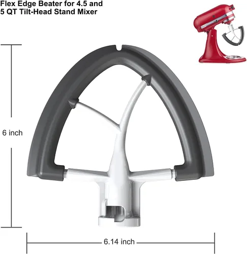Vista 4 de Batidor de borde flexible para batidora KitchenAid, 4.5-5 cuartos de galón para accesorios de mezclador KitchenAid, se adapta a cabezal inclinable