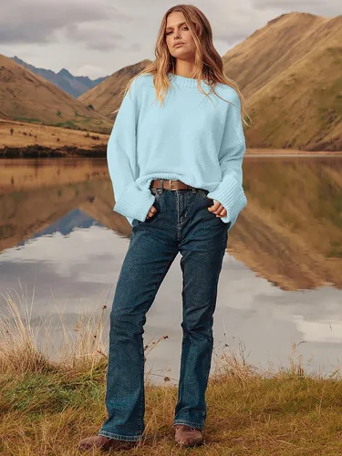 Vista 64 de LOGENE Suéter de gran tamaño para mujer, cuello redondo, manga larga, suave, mullido, suéter de punto 2025 para otoño e invierno