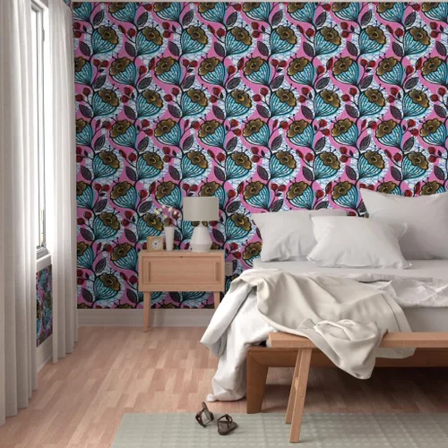 Vista 5 de Muestras de papel tapiz para despegar y pegar, impresiones florales africanas, flores, arte étnico de África, inspirado en Memphis, impresión