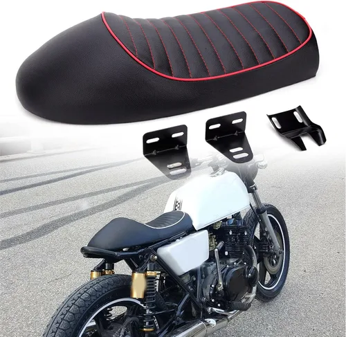 Vista 4 de Sillín universal de motocicleta plano y con joroba Cafe Racer, acolchado, estilo vintage, para KZ400, KZ550, K750, Z650, W650, CB100, CB125, CB175