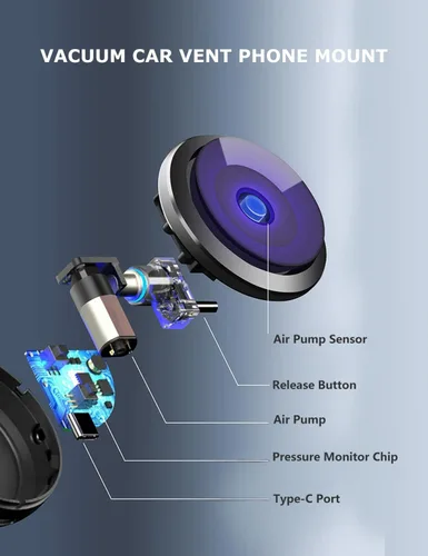 Vista 8 de PHOCAR Soporte de teléfono para automóvil al vacío, soporte para teléfono con ventilación de aire, absorción automática de vacío, sin necesidad