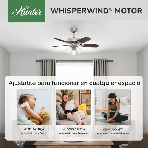 Vista 2 de Hunter Fan Company 52106 Hunter Builder - Ventilador de techo para interiores con luz LED y control de cadena de tracción, 42 pulgadas, acabado