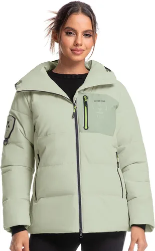 Vista 11 de Chaqueta aislante para mujer, resistente al viento, impermeable, con capucha, para esquí, snowboard, con múltiples bolsillos