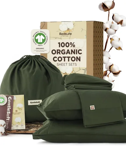 Vista 11 de Bedsure PureWoven - Sábanas de algodón orgánico 100% certificado GOTS, sábanas de tamaño matrimonial, sábanas de bolsillo profundo de 16 pulgadas