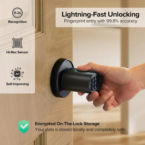 Vista 3 de ThorBolt Pomo de puerta de huellas dactilares, perilla de puerta sin llave con teclado biométrico electrónico, bloqueo automático para puertas