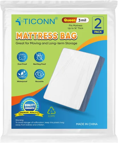 Vista 41 de TICONN 1 bolsa de colchón de plástico para almacenamiento de mudanzas, funda protectora de colchón impermeable, suministros de mudanza de colchones