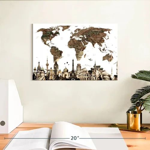 Vista 3 de ElephantStock Lienzo antiguo con mapa del mundo, 1 panel, decoración de mapa, decoración de pared impresa, mapas del mundo de arte digital para Mapa