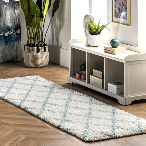 Vista 22 de nuLOOM Tess Alfombra de Área Shag Marroquí - Alfombra Shag Corredor 2x8 Pies Moderna/Contemporánea Blanco/Gris para Sala de Estar Dormitorio Comedor