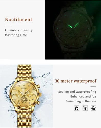 Vista 5 de OLEVS Reloj multifuncional de dos tonos para mujer, reloj analógico de cuarzo para mujer, de acero inoxidable, resistente al agua, con diamantes