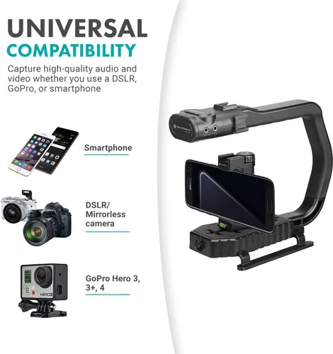 Vista 3 de Movo MicRig-W1 - Kit de cineasta de micrófono inalámbrico, estabilizador de mango de video con micrófono de solapa inalámbrico integrado compatible